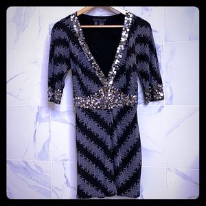 Sheri Bodell Sequined VNeck Mini Black Silk Dress